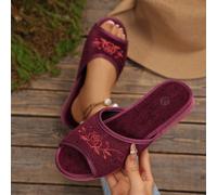 1 paire de nouvelles pantoufles vintage à bout rond pour femmes, faites à la main avec des perles et des fleurs, pantoufles d'intérieur confortables et légères, disponibles en grandes tailles, noir, r