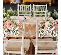 1 paire de panneaux de chaise Mr et Mrs en bois pour décoration de dossier de chaise avec ruban pour mariage, fête, anniversaire, Saint-Valentin, blanc