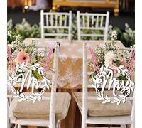 1 paire de panneaux de chaise Mr et Mrs en bois pour décoration de dossier de chaise avec ruban pour mariage, fête, anniversaire, Saint-Valentin, blanc