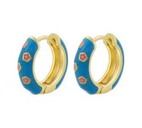 1 paire de petites boucles d'oreilles créoles en émail pour femme, motif fleurs dorées, gouttes d'huile, Pierre