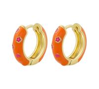 1 paire de petites boucles d'oreilles créoles en émail pour femme, motif fleurs dorées, gouttes d'huile, Pierre