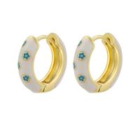 1 paire de petites boucles d'oreilles créoles en émail pour femme, motif fleurs dorées, gouttes d'huile, Pierre