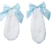 1 paire de pinces à cheveux bleues en peluche pour filles - Oreilles de lapin en fourrure - Ruban - Nœud papillon - Épingle à cheveux pour cosplay - Facile à porter - Accessoires pour cheveux