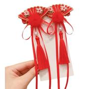 1 paire de pinces à cheveux chinoises pour le Nouvel An, pompons en fourrure poilue pour bébé, barrettes, boules