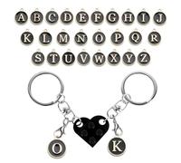 1 Paire De Porte-Clés En Blocs De Construction En Forme De Cœur Avec 26 Pièces D'Accessoires De L'Alphabet Anglais, Porte-Clés De Couple, Porte-Clés Alphabet Bricolage, Porte-Clés Épissés