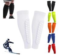 1 Paire De Protege Tibia Ski, Chaussette Protege Tibias, Protection Tibia Ski, Protecteurs De Tibias élastiques Anti-Collision Longs, Structure en Nid d'abeille, pour Le Skier/Football (Blanc, XL)