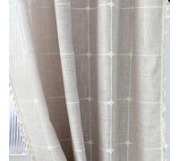 1 Paire de Rideaux bohème en Coton et Lin avec Pompons, Rideaux de Style Rustique pour Chambre à Coucher et Salon (Beige, 2 x 137,2 x 213,4 cm)