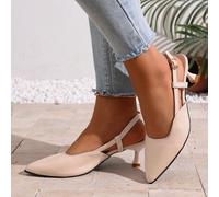 1 paire de sandales à talons hauts à bout pointu beige dernier cri pour l'été, conçues pour les adolescentes, avec un design confortable et un style romain. Idéales pour les sorties quotidiennes, les