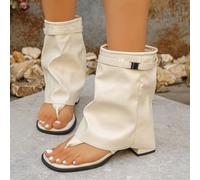 1 paire de sandales avec anneau pour les orteils, style tong, combinant la respirabilité des sandales et la silhouette des bottes. Couleur unie, style bohème, avec boucle. Convient pour les fêtes et t
