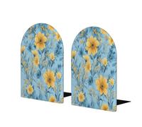 1 paire de serre-livres en bois à motif floral jaune bleu pour étagères, serre-livres en bois très résistants et antidérapants pour la maison, le bureau, la décoration d'étude