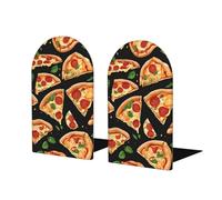 1 paire de serre-livres en bois avec impression 3D pizza - Serre-livres décoratifs pour étagères - Arrêt de livre robuste pour cadeau/maison/bureau/école