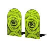 1 paire de serre-livres en bois avec imprimé rose verte - Serre-livres décoratifs pour étagères - Arrêt de livre robuste pour cadeau/maison/bureau/école