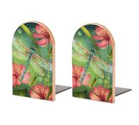 1 paire de serre-livres en bois en forme de libellules et de fleurs pour n'importe quelle bibliothèque, décoratif, antidérapant, joli stop-livres pour ranger des livres pour la maison et le bureau