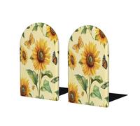 1 paire de serre-livres en bois jaune tournesol papillon pour étagères, serre-livres en bois, très résistants, antidérapants, pour la maison, le bureau, la décoration d'étude