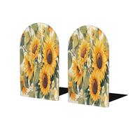 1 paire de serre-livres en bois pour étagères, motif tournesols, fleurs, jaune, serre-livres en bois, très résistant, antidérapant, pour la maison, le bureau, la décoration d'étude