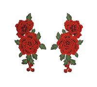 1 paire d'écussons brodés en forme de roses rouges à coudre pour tissu en dentelle, vêtements, loisirs créatifs