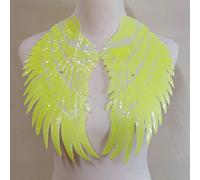 1 paire d'écussons brodés tendance en forme d'ailes d'ange dorées/argentées pour vêtements - 14 x 30 cm - Jaune