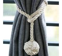 1 Paire D'embrasses de Rideaux en Corde de Coton Embrasse à Rideaux Pompon Tricot avec Une Boule Faits Main Corde en Coton Boucle à Rideaux pour Décoration dans la Salle ou Chambre, Beige