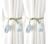 1 paire d'embrasses de rideaux réglables en tissu à motif floral de 51 cm pour salon, accessoires élégants en corde (bleu)