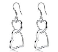 1 Paire Double Coeur Boucle Doreille Bijoux Femmes Drop Dangle Oreille Goujons Pendentif Bijoux Accessoires Cadeau Qualité Stable Fashion with Nice