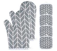1 Paire Gants de Cuisine Coton, Maniques Cuisine Lavable Gant Cuisine Four avec 4 Tapis Résistant à la Chaleur, Maniques en Coton Très Épais et Résistant pour Barbecue, Cuisson, Préparer des Desserts