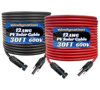 1 paire Noir + Rouge solaire Fil de câble d'extension connecteur MC4 10 ou 12 AWG. 0,9 m, 1,5 m, 3 m, 4,6 m, 6,1 m, 9,1 m, 12,2 m, 15,2 m, 18,3 m, 30,5 m 45,7 m 12 AWG Solar Cable 30 Feet Black + 30 Feet Red