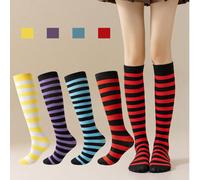 1 paire/paquet de bas pour femmes à rayures fines, style COSPLAY, rôle-playing, chaussettes JK style universitaire japonais, bas rayés colorés pour femmes, style Y2K 36-39 [rayures fines noires + viol