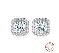 1 paire Pétillant Zircone Cubique Carré Halo Sterling Argent Clous Boucles D'oreilles Bijoux À La Mode Pour Le Cadeau De La Fête Des Mères Pour Femme Pour Les Filles Taille UniqueArgent sterling 925
