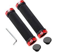 1 paire - Poignées de guidon antidérapantes avec embouts et anneaux en aluminium - Rouge - Pour vélo, VTT, trottinette