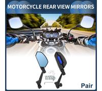 1 Paire Rétroviseurs Moto Universel Aluminium Verre Bleu Rétroviseur Latéral Type Courbe Poignée Bleu