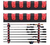1 Paire Support Canne à Pêche Mural Ratelier Canne à Pêche Stockage de 6 Pôles Étagère pour Mur Garage Bateau - Rouge