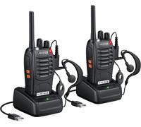 1 Paire Walkie Talkies Rechargeable 16 Canaux Talkie Walky Lampe de Poche à LED Intégrée avec Chargeur USB Ecouteurs avec Invite Vocale pour Gardien Sécurité Connexion au Supermarché Vélo etc