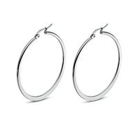 1 Paires Boucle d'Oreille Acier Chirurgical, 40MM Créoles Grand cercle plat en Acier Chirurgical pour Homme Femme, Argent