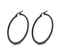 1 Paires Boucle d'Oreille Créole, 40MM Créoles Grand cercle plat en Acier Chirurgical pour Homme Femme, Noir