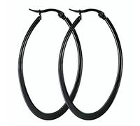 1 Paires Boucle d'Oreille Créole, 60MM Créoles Cercle ovale plat en Acier inoxydable pour Homme Femme, Noir