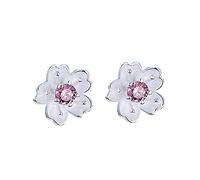 1 paires de fleurs de cerisier incrusté de zircon boucles d'oreilles en argent plaqué avec des bijoux en strass rose pour femmes filles dame créative et utile