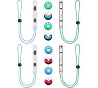 1 Paires Dragonnes pour Switch Joycon, Contrôleur de Poignet, avec 4 Capuchons de Poignée de Pouce, Dragonne de Poignet de Contrôleur Élastique Réglable (Blanc)
