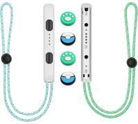 1 Paires Dragonnes pour Switch Joycon, Contrôleur de Poignet, avec 4 Capuchons de Poignée de Pouce, Dragonne de Poignet de Contrôleur Élastique Réglable (Blanc)