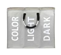 1 panier à linge sale en aluminium Oxford à trois compartiments, panier à linge pliable, panier à linge portable, rangement à la maison, tri divers, rangement et panier de vêtements, gris clair, grand