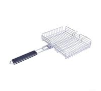1 panier de barbecue pliable en acier inoxydable avec poignée amovible pour une cuisson sûre du poisson, des crevettes, des légumes, idéal pour le camping et les fêtes en plein air