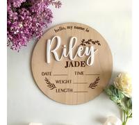 1 panneau d'annonce de naissance pour nouveau-né, panneau en bois avec le nom du bébé, fournitures commémoratives pour bébé, accessoire photo pour la fête de naissance d'un bébé garçon/fille, cadeau d