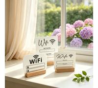 1 Panneau de mot de passe WiFi avec base en bois de hêtre, panneau décoratif mural en acrylique, livré avec un marqueur effaçable, pendentif décoratif, panneau de magasin, panneau de café, panneau de 
