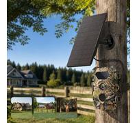 1 panneau solaire avec batterie 4000 mAh pour caméras de trail, 3 sorties | 3 sorties d'alimentation, 5 V de type C et 6 V et 12 V CC, support réglable, fonctionnement jour-nuit