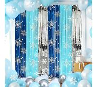 1 paquet/2 paquets de banderoles à franges en feuille d'argent et bleu avec motifs de flocons de neige pour décoration de fête d'anniversaire Reine des Neiges, fête d'hiver, fête de Noël. Décorations 