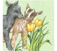 1 paquet de 20 serviettes en papier verte : 2 agneaux - serviette de 33x33cm - serviettage multicolore G