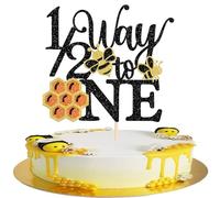 1 paquet de 6 mois de décoration de gâteau pour bébé Half Way To One - Abeille - Demi-année - Décoration de gâteau pour garçons et filles - Six mois - Décoration de fête d'anniversaire