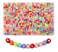 1 paquet de 7x4 mm Perles espaceurs rondes transparentes et colorées en acrylique avec lettres de l'alphabet pour la réalisation de bracelets d'amitié, colliers et kits de bijouterie DIY, 200/500/1000