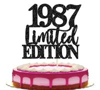 1 paquet de décoration de gâteau d'anniversaire « Happy 39th Birthday » - Paillettes - Édition limitée 1987 - Décoration de gâteau pour cheers de 39 ans - Accessoire de fête - Noir