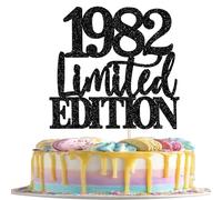 1 paquet de décoration de gâteau d'anniversaire « Happy 44th Birthday » - Paillettes - Édition limitée 1982 - Décoration de gâteau pour Cheers 44 ans - Accessoire de fête - Noir