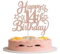 1 paquet de décorations de gâteau d'anniversaire pailletées pour 14e anniversaire de fille - Décoration pour fête d'anniversaire 14 ans - Accessoires de décoration de gâteau - Or rose